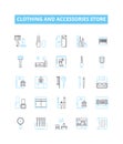 Clothing and Accessories Store vector line icons set. Apparel, Accessories, Clothing, Store, Footwear, Garments, Shoes