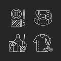 Clothing alteration chalk white icons set on black background