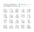 Clothing alteration and repair services linear icons set