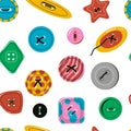 Clothing buttons pattern. Seamless print of colorful sewing decorated fabric accessories, tailor dressmaking elements Royalty Free Stock Photo