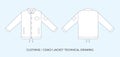 Coach jacket technical drawing template. Fashion sketch illustration.