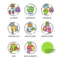 Clothing Concept Thin Line Icons Labels Set. Vector