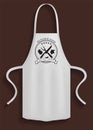 Clothing for cooking in kitchen and cutting organic meat. White apron with butcher shop logo