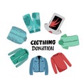 Clothing donation flat vector poster template. Thrift shop, second hand store web banner design. Homeless, people in Royalty Free Stock Photo