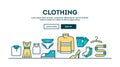 Clothing, fashion, boutique, colorful concept header, flat design thin line style