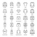 Clothing, fasion flat line icons. Mens, womens apparel - Royalty Free Stock Photo