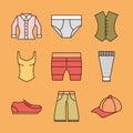 Clothing female and male shirt underwear cap and shoe icons line and fill icon Royalty Free Stock Photo