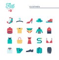 Clothing, flat icons set