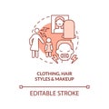 Clothing, hair styles and makeup terracotta concept icon