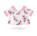 Clothing icon, summer bright 3d shirt with floral print. Volumetric illustration. EPS 10 vector