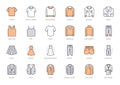 Clothing line icon set. Dress, polo t-shirt, jeans, winter coat, jacket pants, skirt minimal vector illustrations