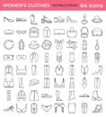 Big set of isolated Clothing for women. Line icons Royalty Free Stock Photo