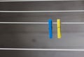 Clothing peg on washing line. Clothing pins on clothesline. Clothes pin in ukrainian colors. Blue and yellow pegs. Laundry concept Royalty Free Stock Photo