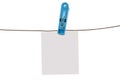 Clothing pin and wire with white paper Royalty Free Stock Photo