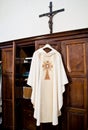 In the sacristy the cassock ready for Holy Mass