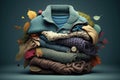 Clothing recycling. Used clothes. Ecological and sustainable fashion. sleeves of autumn woolen sweaters. reduce waste concept.