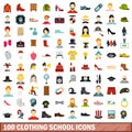 100 clothing school icons set, flat style Royalty Free Stock Photo