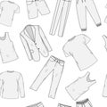 Clothing set seamless pattern sketch. Men's clothes, hand-drawing style. Men's Clothing, background. Men's clothes