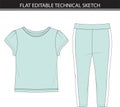Clothing set of t-shirt and sweatpants back view, fashion flat sketch template