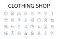 Clothing shop line icons collection. Boutique, Apparel store, Fashion store, Garment outlet, Clothing emporium, Dress