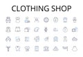 Clothing shop line icons collection. Boutique, Apparel store, Fashion store, Garment outlet, Clothing emporium, Dress