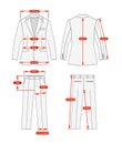 Clothing size chart vector illustration  2 piece suits Royalty Free Stock Photo