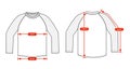 Clothing size chart vector illustration Raglan sleeve shirt