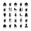 Clothing sizes drop shadow black glyph icons set. Human body measurements. Female and male dimensions and proportions