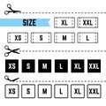 Clothing sizes labels Symbols XS, S, M, L, XL, XXL