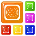 Clothing square button icons set vector color