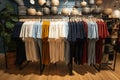 Clothing store interior, no people, displaying mens and womens apparel Royalty Free Stock Photo