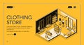 Clothing store isometric landing page. Empty shop