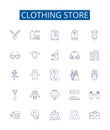 Clothing store line icons signs set. Design collection of Apparel, Clothing, Garment, Store, Outfit, Boutique, Shop