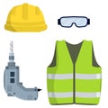 Clothing and tools the worker and Builder. Cartoon flat illustration