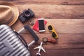 Clothing traveler`s Passport, wallet, glasses, smart phone devic