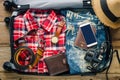 Clothing traveler`s Passport, wallet, glasses