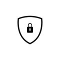 Black filled secure digital shield vector logo with padlock.