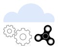 Cloud Computing Concept with Gears and Fidget Spinner Royalty Free Stock Photo