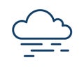 Cloud with abstract lines of fog or haze. Simple icon design of foggy and hazy weather. Linear logo. Flat contoured