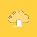 cloud, access, document, file, download Flat Line Filled Icon. Beautiful Logo button over yellow background for UI and UX, website Royalty Free Stock Photo