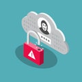 Cloud account hijacking symbol with an unlocked padlock and a stolen user account