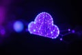 Cloud AI network. Connected system. Artificial intelligence, data technology, global. Digital network, cloud computing