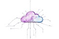 Cloud AI network. Connected system. Artificial intelligence, data technology, global. Digital network, cloud computing