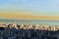 Cloud of air pollution above Jounieh, Lebanon with a perspective on Kaslik and atmospheric pollution Royalty Free Stock Photo