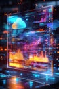 Cloud analytic tools, An advanced holographic visual of a cloud analytics report, rendered in vibrant colors within a digital