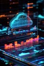 Cloud analytic tools, An advanced holographic visual of a cloud analytics report, rendered in vibrant colors within a digital