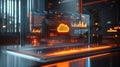 Cloud analytic tools, A stunning holographic projection of a cloud network analytics dashboard, highlighting key performance