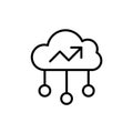 Cloud analytics icon showing rising growth arrow and connected nodes, minimalist line Royalty Free Stock Photo