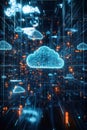 Cloud API integration, 3D hologram depicting seamless cloud technology integration via API, positioned in an abstract virtual Royalty Free Stock Photo