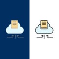 Cloud, Arrow, Book, Notebook Icons. Flat and Line Filled Icon Set Vector Blue Background